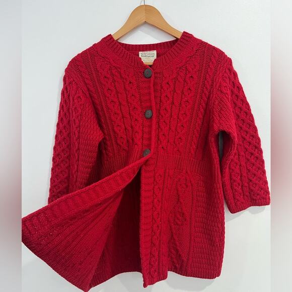 Milton Knitwear Red Merino Wool Cardigann Sweater Ireland Medium - Picture 5 of 8
